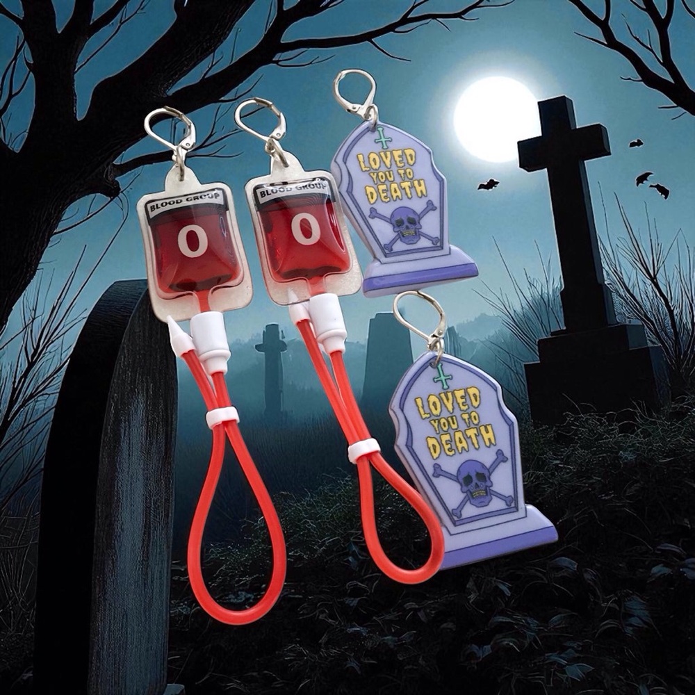 🆕 Blood Bag Type O and Tombstone Loved You To Death Earrings